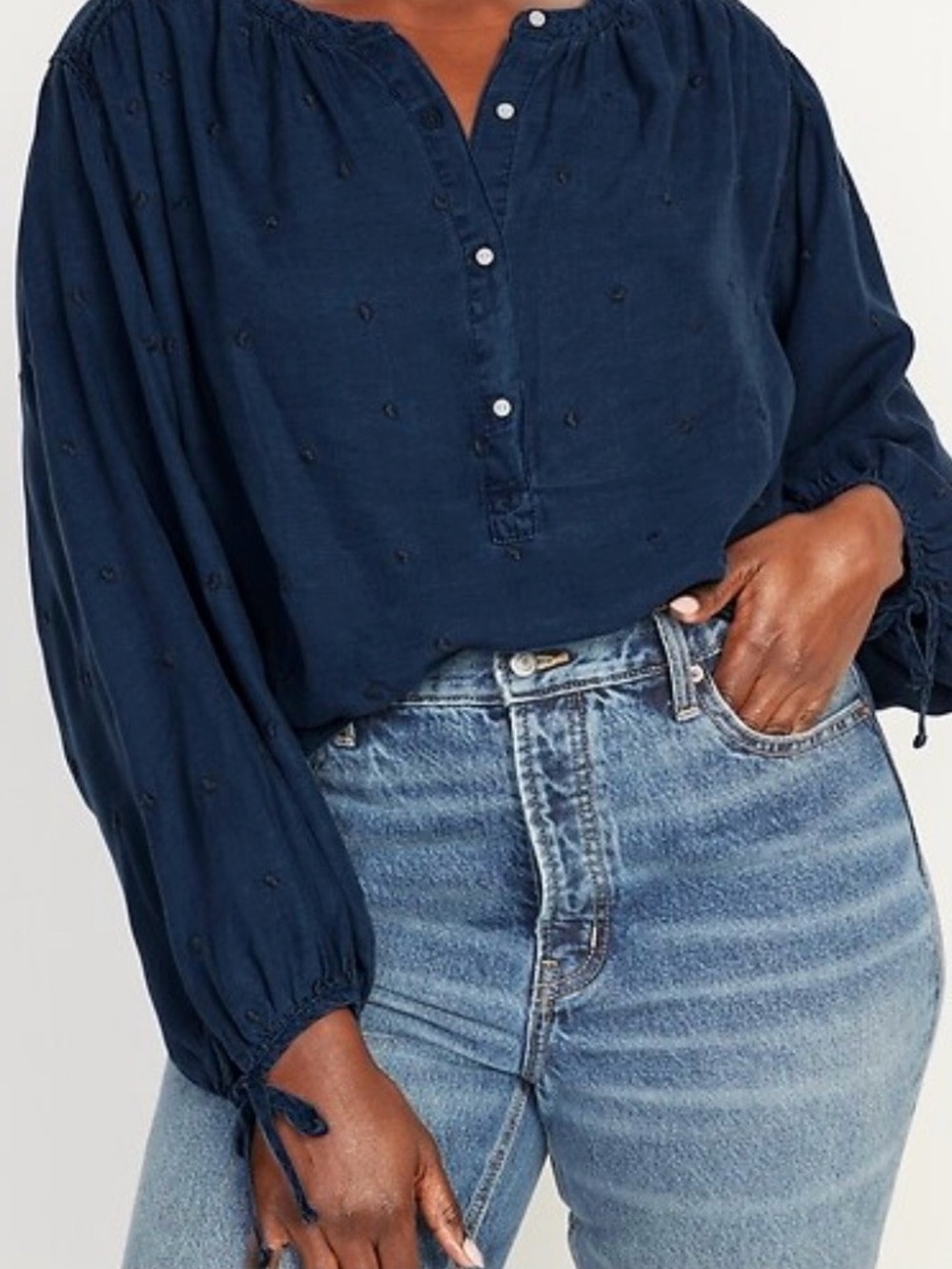 Old Navy Embroidered Denim Poet Blouse Boho Chambray Top Size 2X, Plus Size